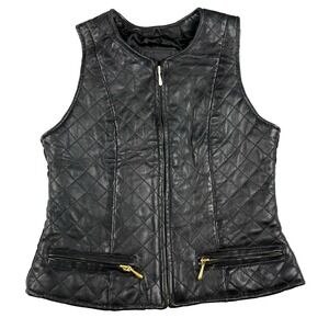 The Limited Black Leather Vest Women's Size XS Front Quilted Back Zip Up